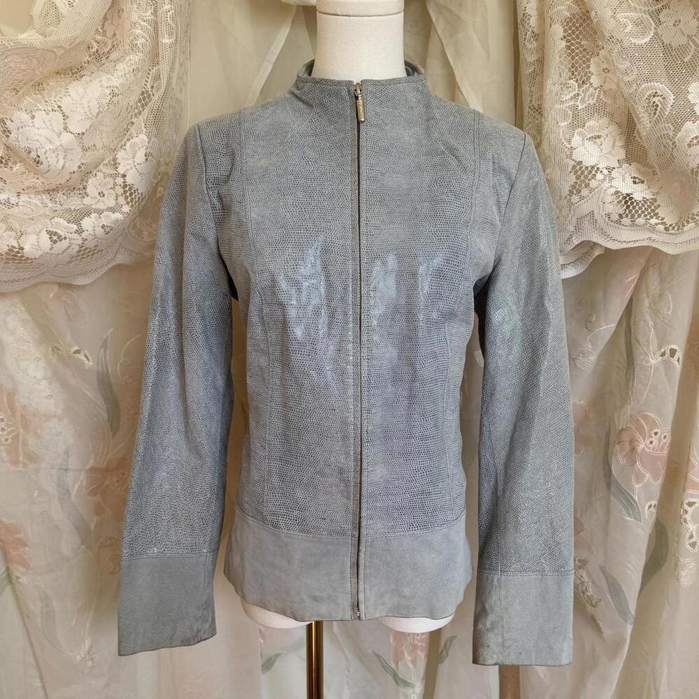 Bradley light blue suede moto jacket